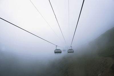 Overhead cable car against sky