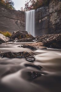 Surface level of water flowing through rocks
