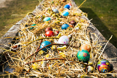 High angle view of christmas decorations