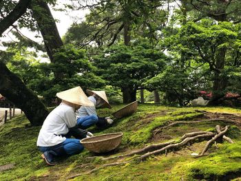 Working in japanese garden