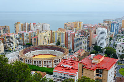 High angle view of cityscape against sky