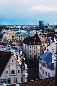 High angle view of townscape against sky