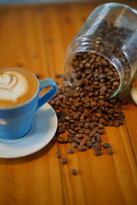 Close-up of coffee cup on table