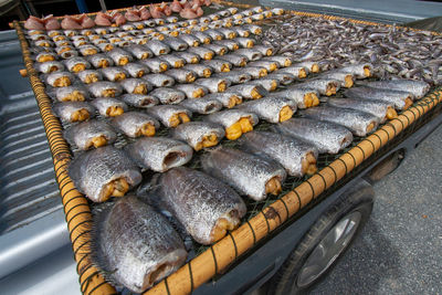 High angle view of fish for sale