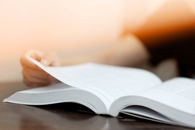 Close-up of open book on table