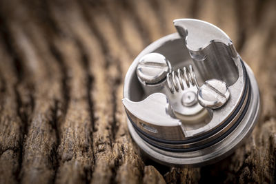 High angle view of machine on table