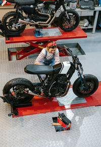 High angle view of motorcycle on street