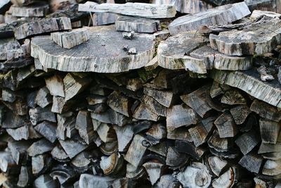 Full frame shot of stack of firewood