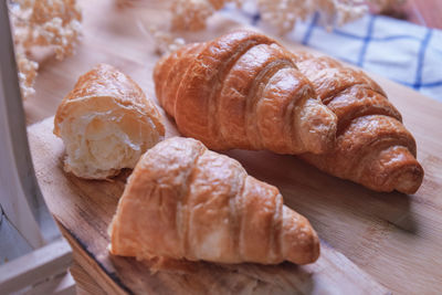 High angle view of bread in plate on table