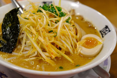 High angle view of soup in bowl