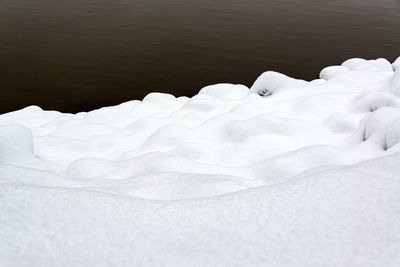 Close-up of snow on shore