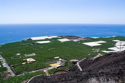 High angle view of sea against clear sky