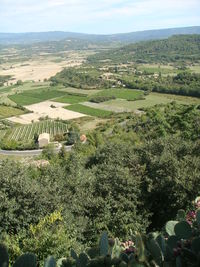 High angle view of agricultural field against sky