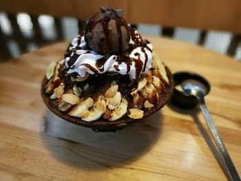 Close-up of dessert on table