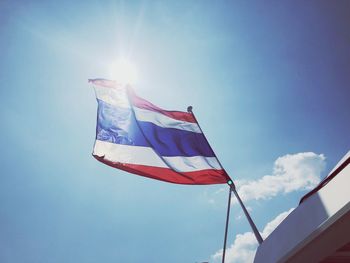 Low angle view of thai flag against sky on sunny day