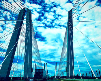 Low angle view of suspension bridge