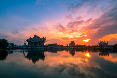 Scenic view of lake against sky during sunset