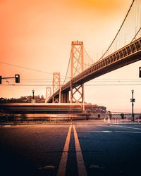 View of suspension bridge against sky during sunset