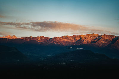 Scenic view of snowcapped mountains against sky