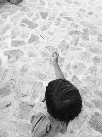 High angle view of boy in water