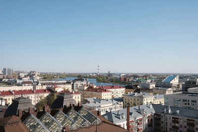 High angle view of townscape against clear sky