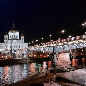 Illuminated buildings at night