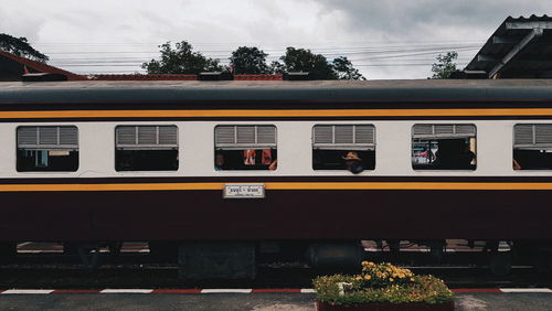 Train on railroad station platform