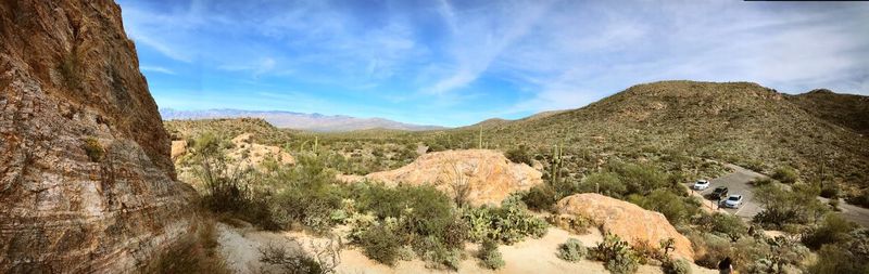 Panoramic view of landscape and mountains against sky