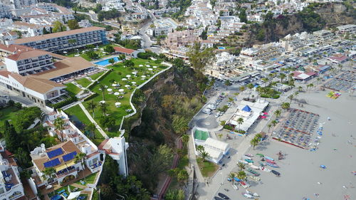 High angle view of houses in town
