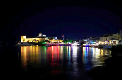 Reflection of illuminated buildings in water