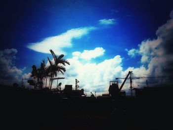 Low angle view of trees against blue sky