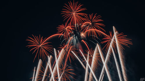 Low angle view of firework display at night