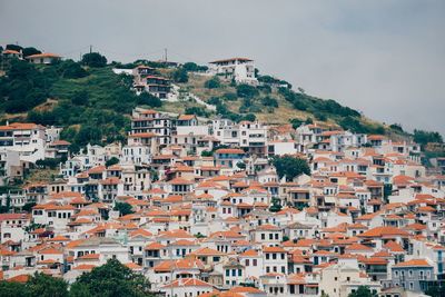 High angle view of townscape against sky