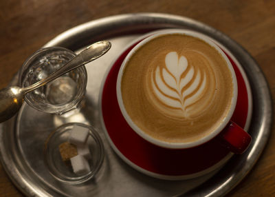 High angle view of coffee on table
