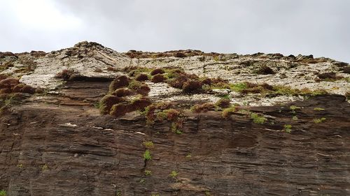 Rock formations on mountain against sky