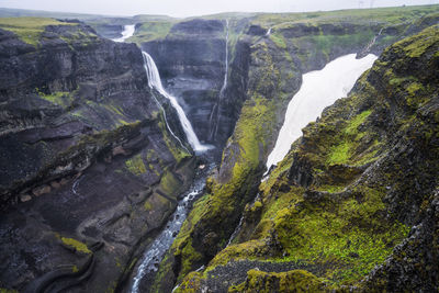 Gorge with granni waterfall. waterfall in a narrow gorge in the thjorsardalur valley in iceland
