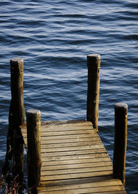 Wooden jetty on pier by lake