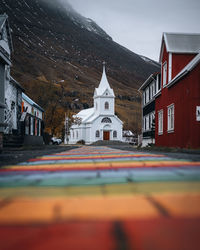 Surface level of buildings against sky in city