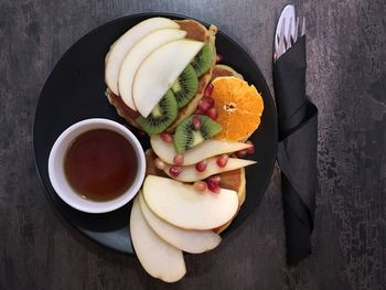 High angle view of breakfast on table