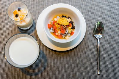 Close-up of soup in bowl on table