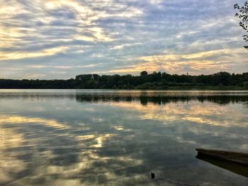 Scenic view of lake against sky at sunset