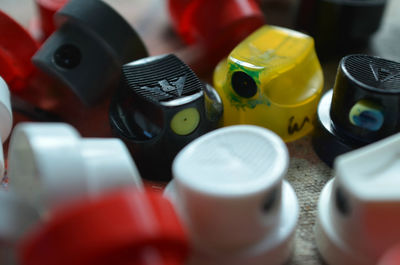 Detail shot of spray can caps