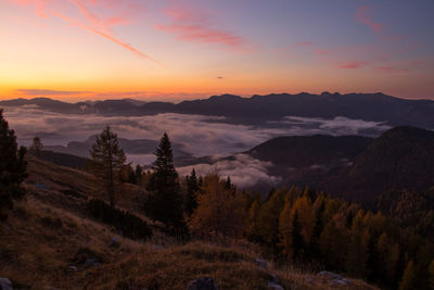 Scenic view of landscape against sky during sunset