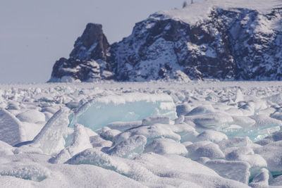 Frozen lake baikal in winter.