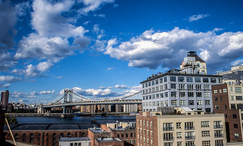 View of cityscape against cloudy sky