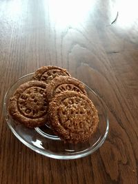 High angle view of cookies on table