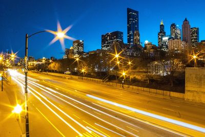 Light trails on city lit up at night