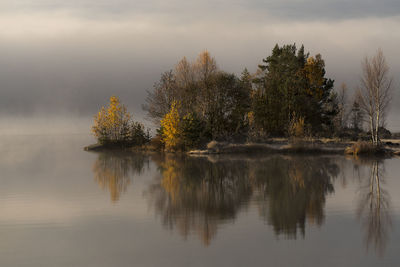 Reflection of trees in lake against sky