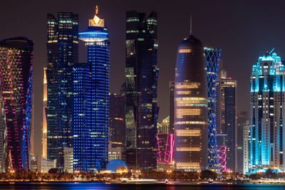 Doha skyline lluminated at night