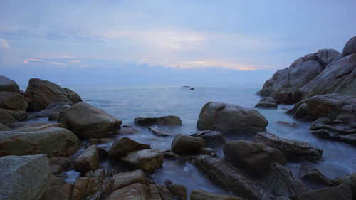 Scenic view of sea against sky during sunset